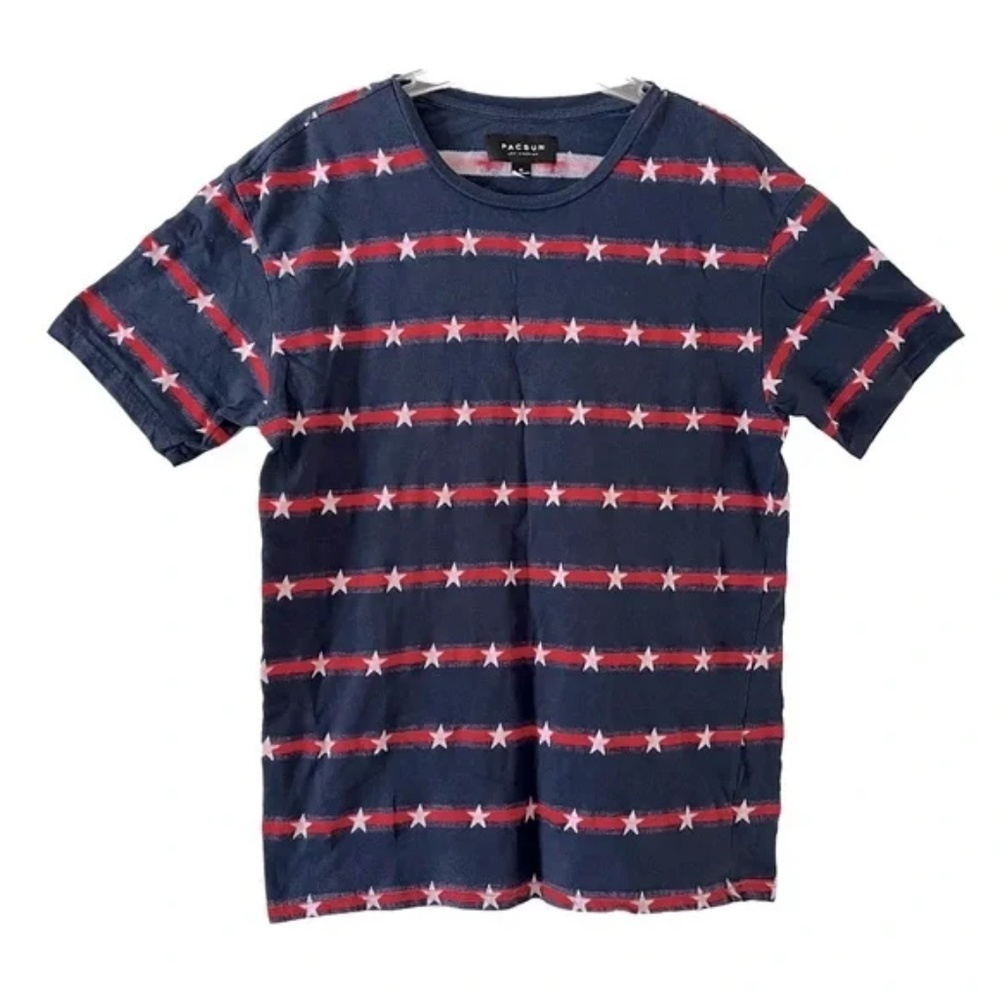 PacSun | Navy Blue Stars Stripes Short Sleeve Crew Neck Tee, Men's Medium